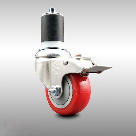 Service Caster 3 Inch 316SS Red Poly Swivel 1-3/4 Inch Expanding Stem Caster Lock Brake SCC SCC-SS316TTLEX20S314-PPUB-RED-134
